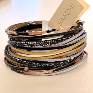 Brand New Multi-Strap Genuine Leather Wrap Magnetic Metallic Stack Bracelet